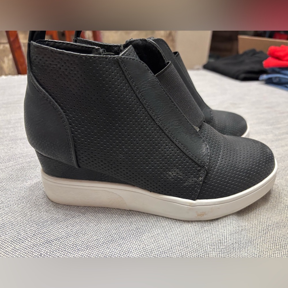Black Perforated Wedge Sneakers